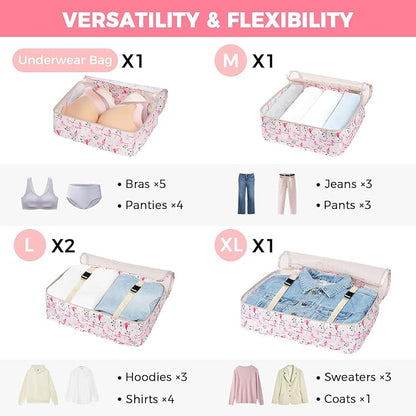 BAGAIL 8 Set Packing Cubes Luggage Packing Organizer Bags for Travel Accessories-Pink Flamingo