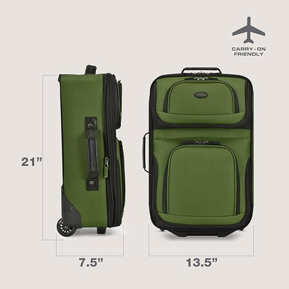 U.S. Traveler Rio Lightweight Softside Rolling Carry-on Suitcase, 2-Wheel Single, Green