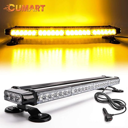 26.5" Amber Yellow 54 LED Automotive Rooftop Beacon Warning Emergency Flashing Snow Plow Light Bar Double Side Strobe Light Traffic Advisor with Magnetic Base For Tow Work Truck Pickup