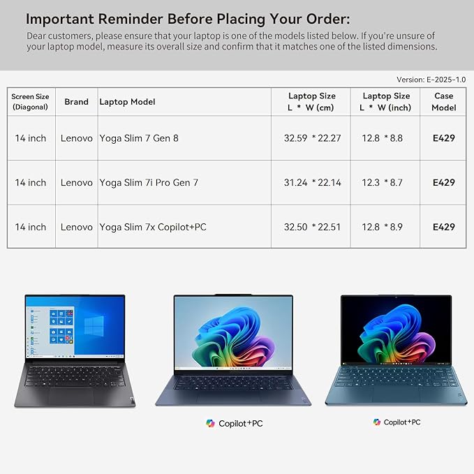 Smatree 14 inch Laptop Sleeve for Lenovo Yoga Slim 7 Gen 8, for Yoga Slim 7i Pro Gen 7, for YogaSlim 7X, Copilot+PC Laptop Bag with Accessory Pocket, YKK Zipper, Patented Super Corner Design (E429)