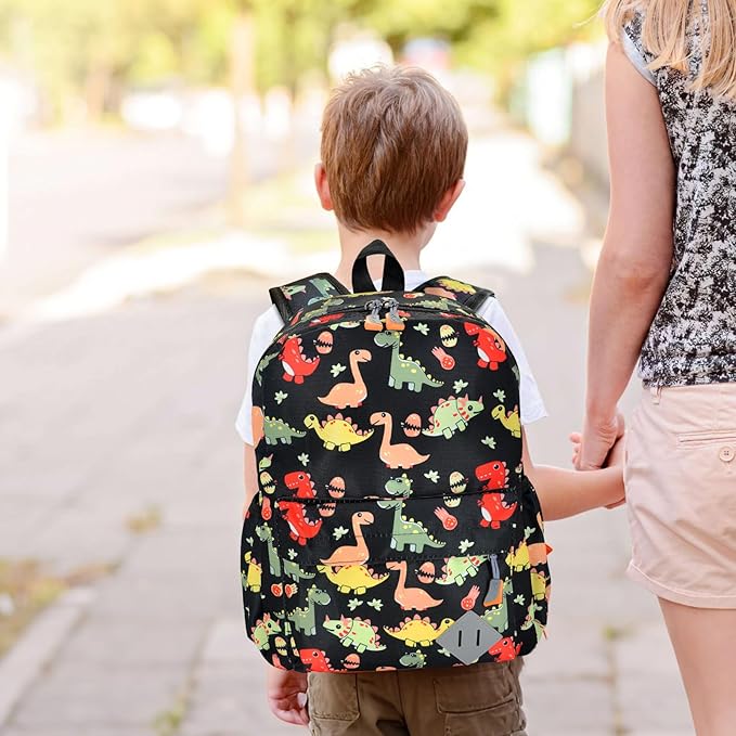Kids Backpack for Preschool Kindergarten - 15 Inch Lightweight Dinosaur Cute School Bag for Boys Girls Ages 3-8, Black