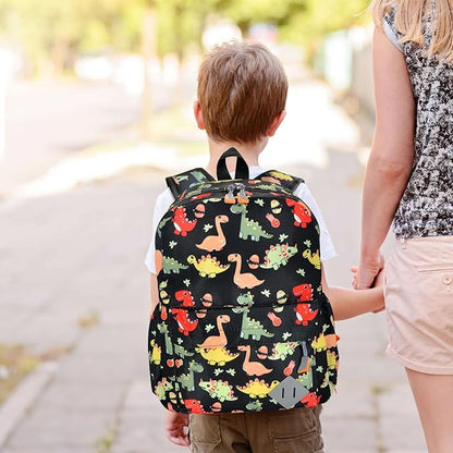 Kids Backpack for Preschool Kindergarten - 15 Inch Lightweight Dinosaur Cute School Bag for Boys Girls Ages 3-8, Black
