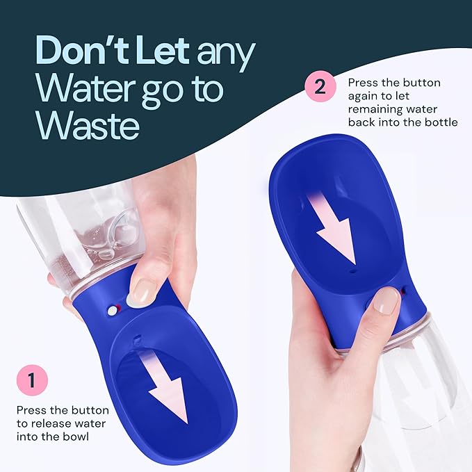 MalsiPree Dog Water Bottle - 19 oz, Navy Blue - One-Hand Leak-Proof Hydration & Pet Water Dispenser - Built-in Travel Bowl & Travel Pet Bowl - BPA-Free for Dog Camping