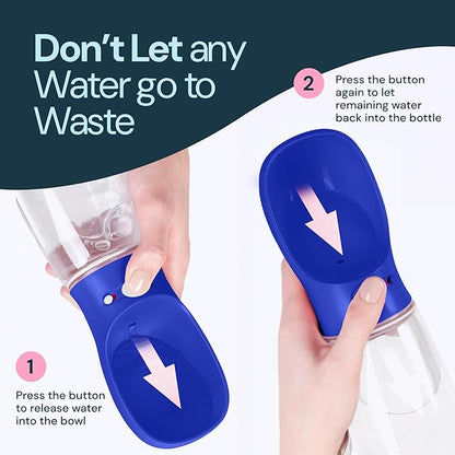 MalsiPree Dog Water Bottle - 19 oz, Navy Blue - One-Hand Leak-Proof Hydration & Pet Water Dispenser - Built-in Travel Bowl & Travel Pet Bowl - BPA-Free for Dog Camping
