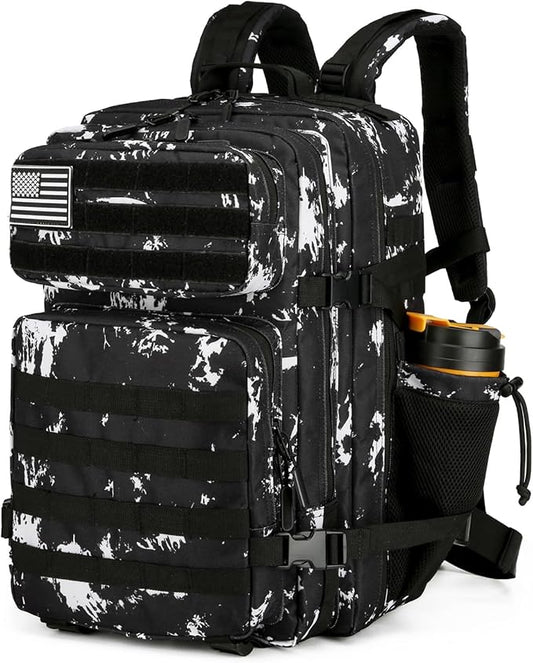 25L Tactical Backpack for Men and Women Military Backpack Small Assault Pack Molle Backpack Bug Out Bag Travel Rucksack Daypack (Black Lightning)