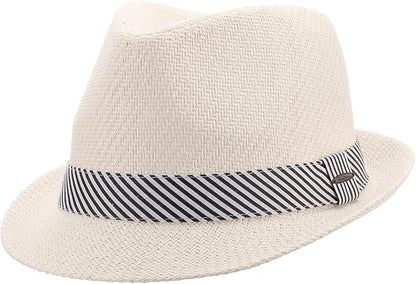 Panama Jack Women's Fedora Hat - Soft Matte Toyo Straw, Striped Cotton Hat Band, Inner Sweatband, 1 3/4" Brim