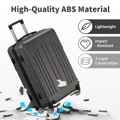Karl home 28 Inch Check-in Luggage with Spinner Wheels, ABS Hardshell Checked Suitcase with TSA Lock, Durable Large Suitcase Rolling Luggage for Men Women, Dark Grey