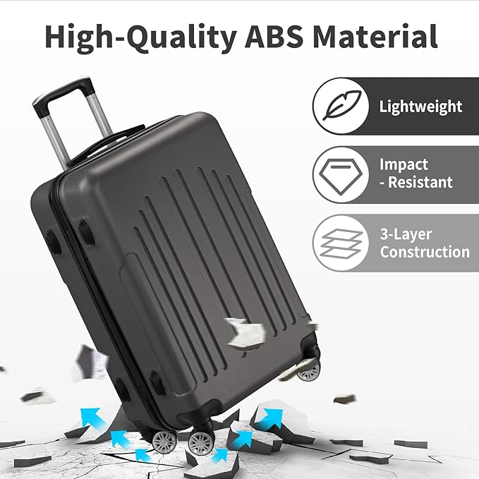 Karl home Carry On Luggage 22x14x9 Airline Approved, ABS Hardshell Suitcase with TSA Lock & Spinner Wheels, Durable Small Suitcase Rolling Luggage for Business Travel, Dark Grey