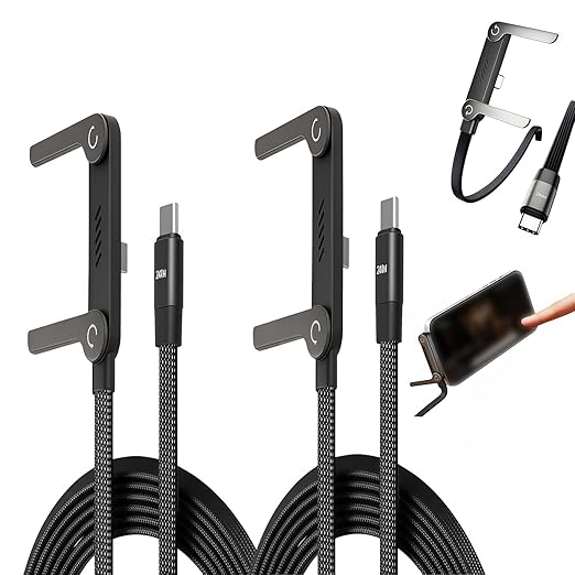 Sideways Phone Charger,240W Braided Fast Charge Cable with Built-in Phone Stand,2026 New 2-in-1 Invisible Holder Charger Cable,Sideways Charging Cable for Gaming, Office, Car Travel (2PCS)