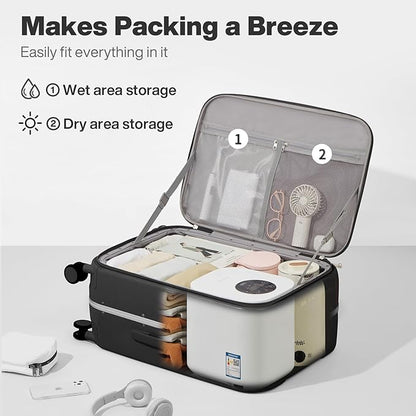 mixi 24 Inch Carry On Luggage 22x14x9 Airline Approved PC Hard Shell Suitcase Top Opening Aluminum Frame Travel Suitcases with Wheels, Blcak