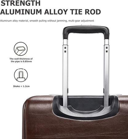 feilario Business Spinner Wheels Luggage PVC Leather Waterproof Carry-On Suitcase Aluminum Alloy Handle Soft Shell Luggage with TSA Lock (Coffee, 20in)