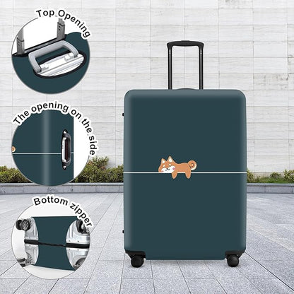 Hunter Green Luggage Cover, Washable Suitcase Protector Simple Cartoon Fox Design Anti-scratch for 32",34"Bag