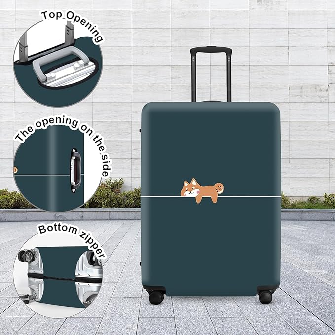 Hunter Green Luggage Cover, Washable Suitcase Protector Simple Cartoon Fox Design Anti-scratch for 28",30"Bag
