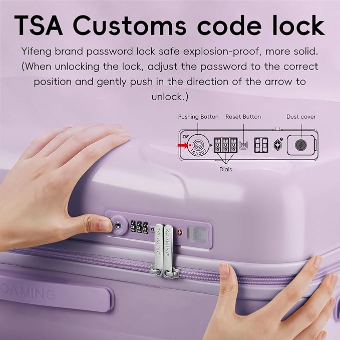 ROAMING 24 Inch Purple PC Hard Sided Checked Luggage with TSA Lock Cup Holder USB Charging Port and Spinner Wheels Lightweight Durable Ice Cream Travel Suitcase for Women Melt into Journeys