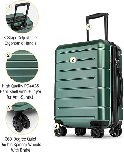KYME Carry On Luggage 22x14x9 Airline Approved Expandable Hardshell 20 Inch Suitcase with TSA Lock Carry On Suitcase with Wheels Small Travel Rolling Luggage with Cup Holder for Men Women Green