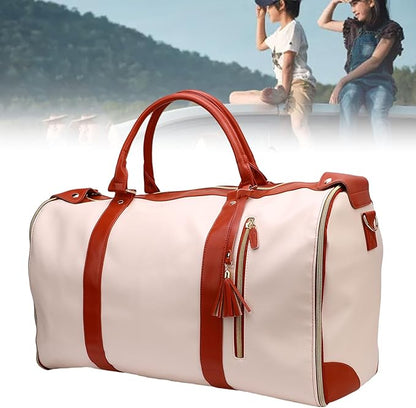 Fabater Travel Bag with Detachable Trolley, 40L Large Capacity water proof Rolling Garment Duffel Bag, with Leather Handle and Shock Absorbing Wheels, for Business Trip and Weekender (Beige)