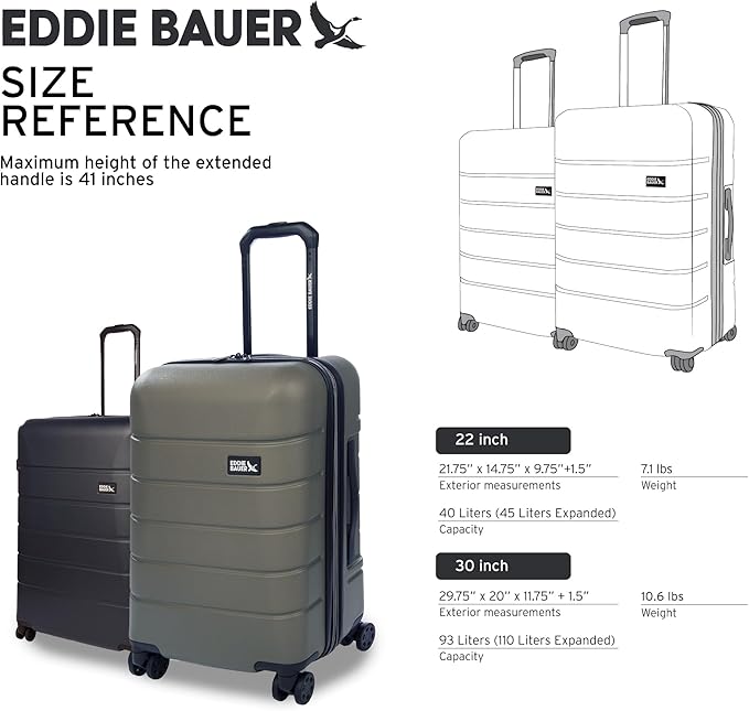 Eddie Bauer Glacier Hardside Spinner Durable PC/ABS Construction Suitcase Luggage, 30", Carbon