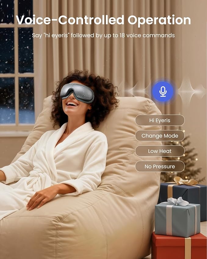 RENPHO Christmas Limited Edition Eye Massager with Heat and Cooling, White Elephant Christmas Birthday Gifts for Mom Dad Women Men Her Him, Eyeris 3 Voice Control, Eye Care Sleep Mask for Migraines