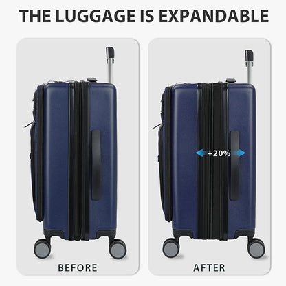 KROSER Hardside Expandable Carry On Luggage 22x14x9 Airline Approved With Front Business Pockets, 20 Inch Suitcases with Wheels, Carry on Suitcase with TSA Lock & USB Port, Navy