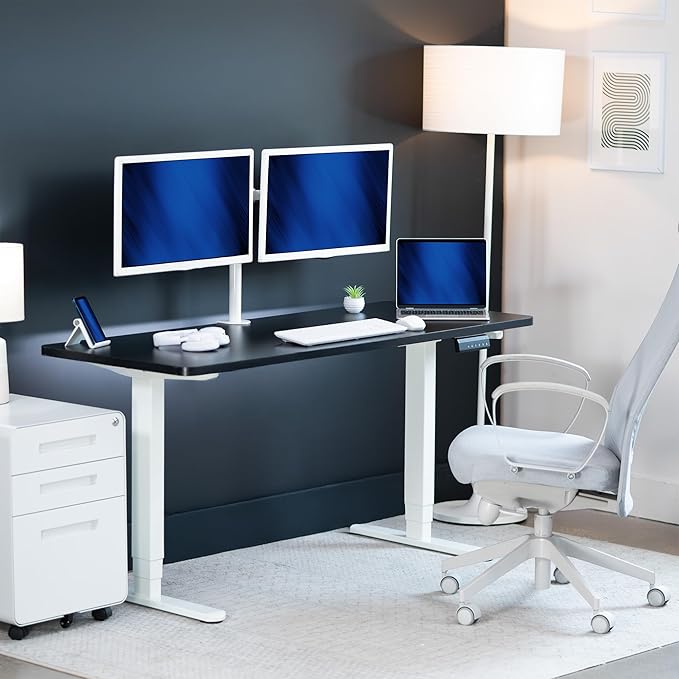 VIVO Electric 60 x 24 in Dual Motor Sit Stand Desk, Memory Height Adjustment, 2B Series, Black Top White Frame, DESK-KIT-2W6B