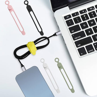 Nearockle 100Pcs Silicone Cable Ties Cord Organizer for Bundling Earphone, Phone Charger, Computer Cords, Reusable Cable Ties Wire Organizer in Home,Office,Kitchen,School (5 Colors)