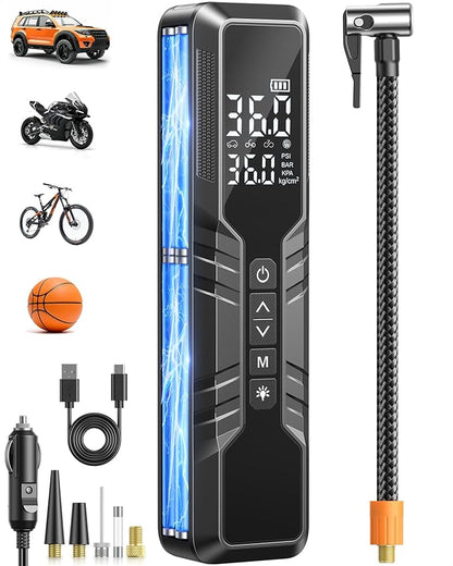 Tire Inflator Portable Air Compressor - 150PSI Cordless Air Pump for Car Tires, Portable Tire Inflator for Car, DC 12V Air Compressor with Pressure Gauge/LED Light for Auto/Bike/Motorcycle/Ball