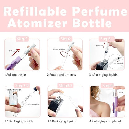 2 Pack Refillable Mini Perfume Atomizer Bottle，Portable Separate Bottles，Travel and Outings Spray Boxes Dispensers 5ml/0.2oz (Purple)