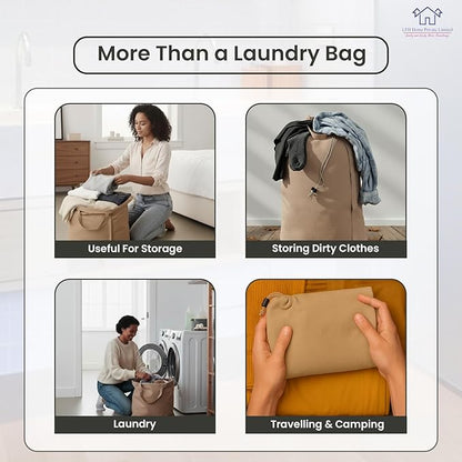 LFH Home Large Premium Cotton Canvas Laundry Bag with Drawstring and Handles Heavy Duty, Multi-Use, and Washable for Home, Travel, College or Storage 28x36 (Pack of 4)-Beige