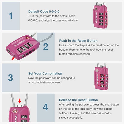 Puroma 2 Pack TSA Approved Luggage Locks, 4 Digit Combination Travel Locks Resettable Code Lock with Zinc Alloy Body for Suitcase, Toolbox, Backpack, Bag, Gym Locker (Basic Pink Dark)