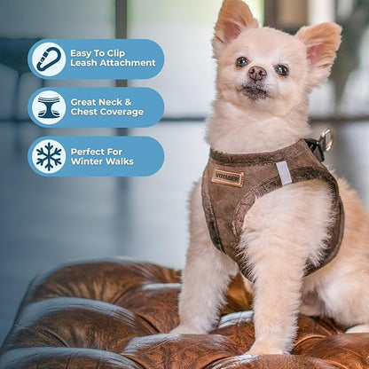 Best Pet Supplies - All Weather Mesh/Plush, Reflective, No Pull Harness for Small, Medium Dogs, Cats - Secure with Hook & Loop Fastener, Buckle, Double D-Rings - Chocolate Suede, XL