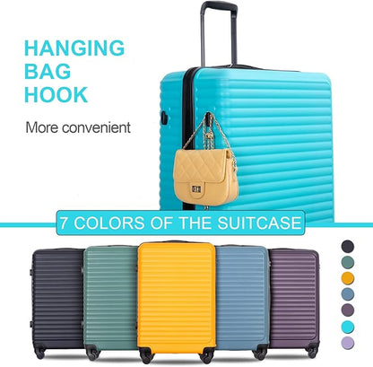 Luggage Sets Wear-Resistance Hardside Lightweight Suitcase Double Spinner Wheels, TSA Lock,Two Hooks, Scratch-resistant Carry-on,3 Piece Set(20inch 24inch 28inch) (Turquoise)