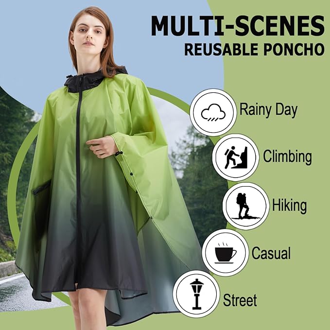 Fashion Hooded Rain Poncho Waterproof Raincoat Jacket with pocket for Women/Men/Adult