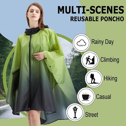 Fashion Hooded Rain Poncho Waterproof Raincoat Jacket with pocket for Women/Men/Adult