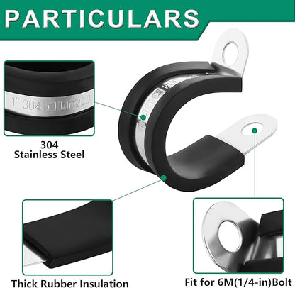 100PCS Cable Clamps 3/4 Inch 304 Stainless Steel Cable Clamps Rubber Coated Cushioned Insulated Cable Clamp,Automotive Wire Clamps,Pipe Clamps,Metal Clamp for Tube,Wire Cord Installation(19mm)