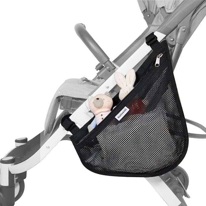 SUNVENO 2-pack Universal Stroller Organizer Caddy with Cup Holders, Wipes Pouch and Extra Storage, Zippered Mesh Side Sling for Pushchair, Black