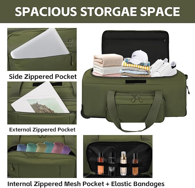 120L 3-Wheel Rolling Duffle Bag - Heavy Duty Military Deployment Bag, Durable Wheeled Duffle Luggage for Travel, Camping & Outdoor Adventures