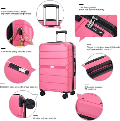 Travelhouse Luggage Sets, Hardside Suitcases 24in/28in, Carry on 20in,3 Piece Set Travel Luggages Clearance with Double Spinner Wheels TSA Lock Lightweight (Pink)
