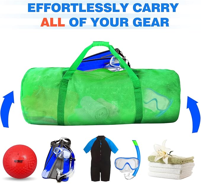 Green Heavy-Duty Large Mesh Sports Duffle Bag, Dry Bag, Diving Equipment Scuba Bag with Zipper. Great for Gym Workout, Sport Balls Storage, Scuba Gear, Snorkeling, Water Sports and Travel