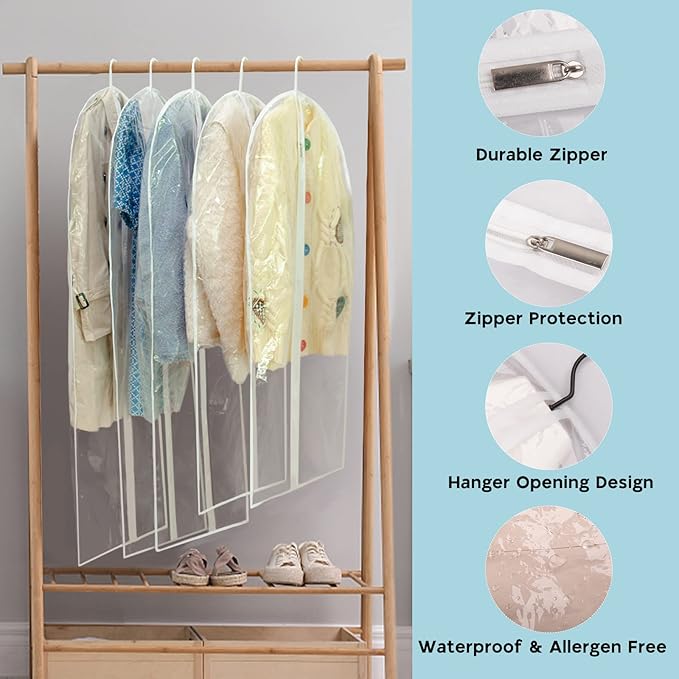 Garment Bags for Hanging Clothes, SMINDER Clear Plastic Bags Full Zipper Suit Bags PEVA Breathable Lightweight Garment Covers for Closet Storage, Suitable for Shirts, Jackets, Gowns (24" x 50"/8 Pack)