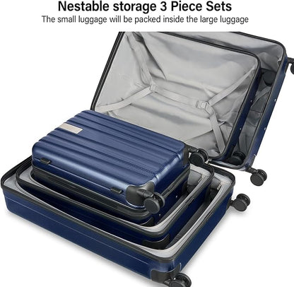Hanke Expandable Hardshell Luggage Sets 3 Piece Extra Large Suitcases with Lock,28 Inch Luggage with Spinner Wheels, PC Travel Suitcase for Women Men 20 24 29Inch,Dark Blue