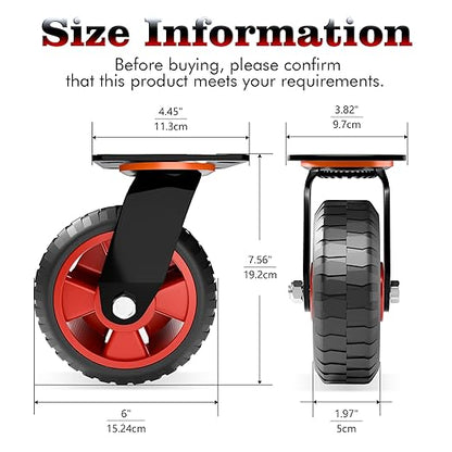 6 Inch Heavy Duty Industrial Casters, Set of 2,400 LBS Capacity per Caster,Swivel Solid Rubber Wheels for Utility Cart, Dolly, Workbench & Outdoor(no Brake)