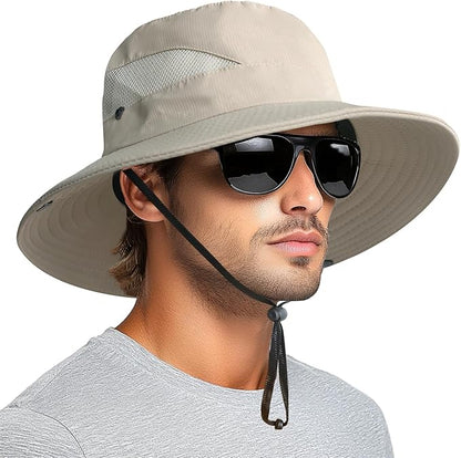 PFFY Sun Bucket Hats for Men Women 3” Wide Brim UPF 50+ Fishing & Beach Hat