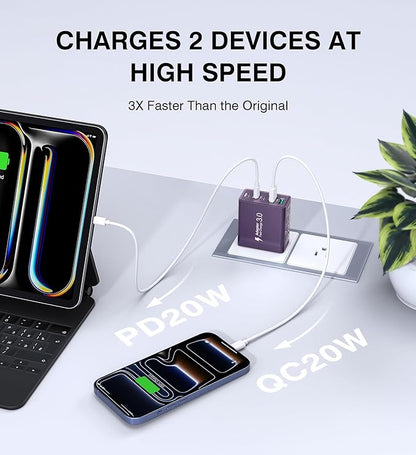 [2Pack] 60W USB C Plug,5-Port Fast Charger Block PD+QC Cube Wall Charging Box Brick for iPhone 17/16/15/14/13 for Samsung Galaxy S25/S24/S23/S22/S21+/S21 Ultra, Magsafe Wireless Charger,(Purple)