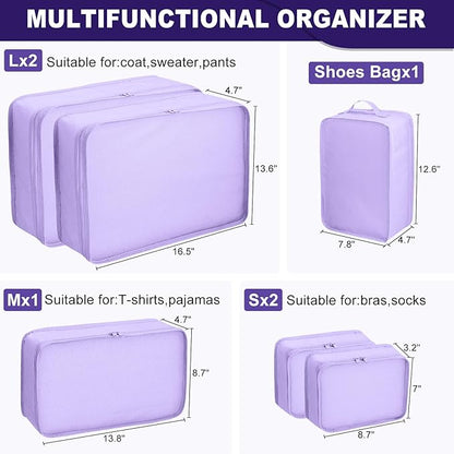 Packing cubes for Travel Luggage Organizer Bags 6 Set Packing Cubes for Suitcases Travel Essentials for Carry on Mesh Suitcase Organizer with Shoe Bag (purple)