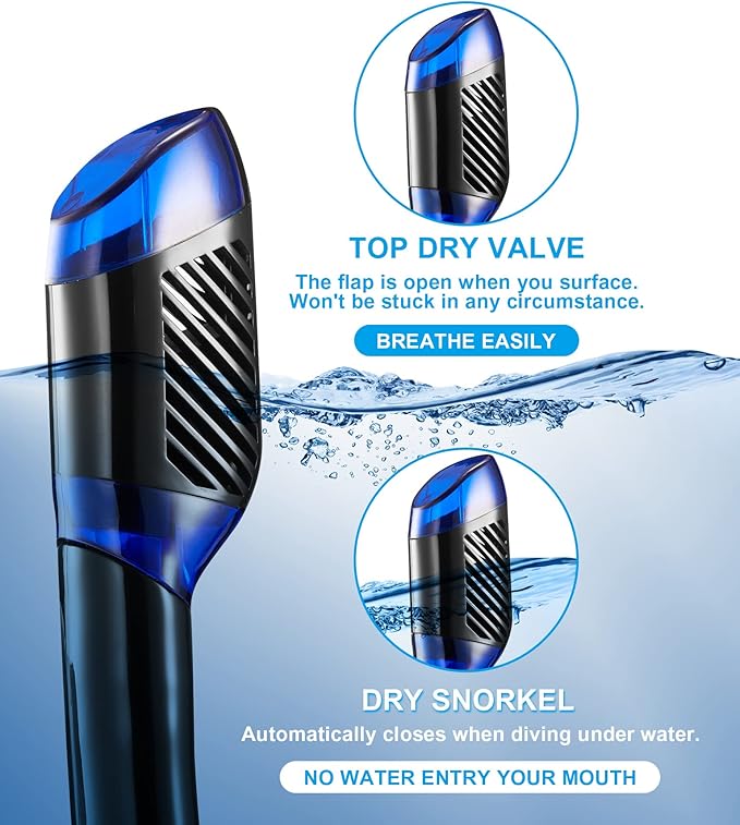 Aegend Snorkeling Gear for Adults Youth Kids, Dry Snorkel Set Panoramic View Enhanced Anti-Leak and Anti-Fog Technology, Adjustable Strap for Snorkeling Scuba Diving Swimming with Mesh Bag