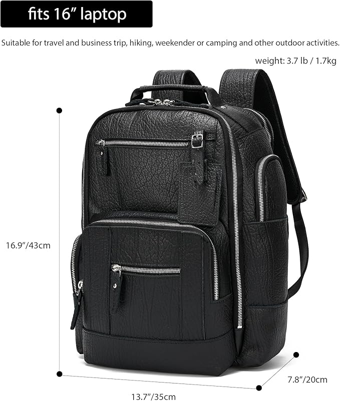 LANNSYNE Vintage Genuine Leather Backpack for men, 15.6" Laptop Backpack Travel Camping 24L Rucksack