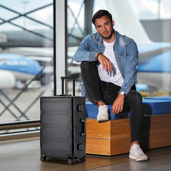 Simcat All Aluminum Carry On Luggage, 20 Inch Hard Shell Zipperless Luggages，Airline Approved Suitcase with TSA Lock and Silent Wheels (Black,20inch/56.5x21.5x39.5cm)
