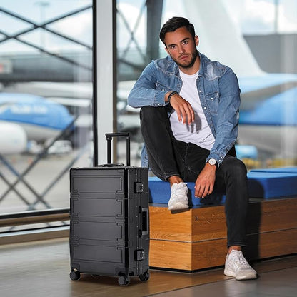 Simcat All Aluminum Carry On Luggage, 20 Inch Hard Shell Zipperless Luggages，Airline Approved Suitcase with TSA Lock and Silent Wheels (Black,20inch/56.5x21.5x39.5cm)