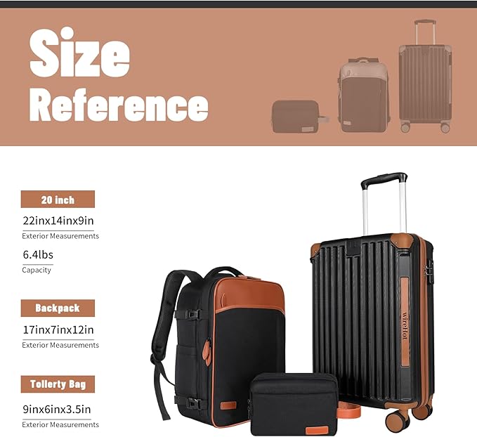 22x14x9 Airline Approved Vintage Style Carry On Luggage with Backpack Sets for Men, ABS+PC Hardshell Small 20 inch Retro Suitcase with Protective Cover & Tag (Black Brown, 20in/BP/TB)