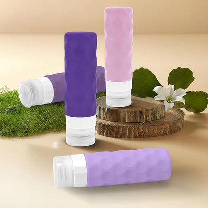 Travel Bottles for Toiletries, 4pcs Tsa Approved 3oz Travel Size Containers, BPA Free Leak Proof Premium Silicone Bottles, Refillable Liquid Squeezable Accessories W/Toiletry Bag(Purple)